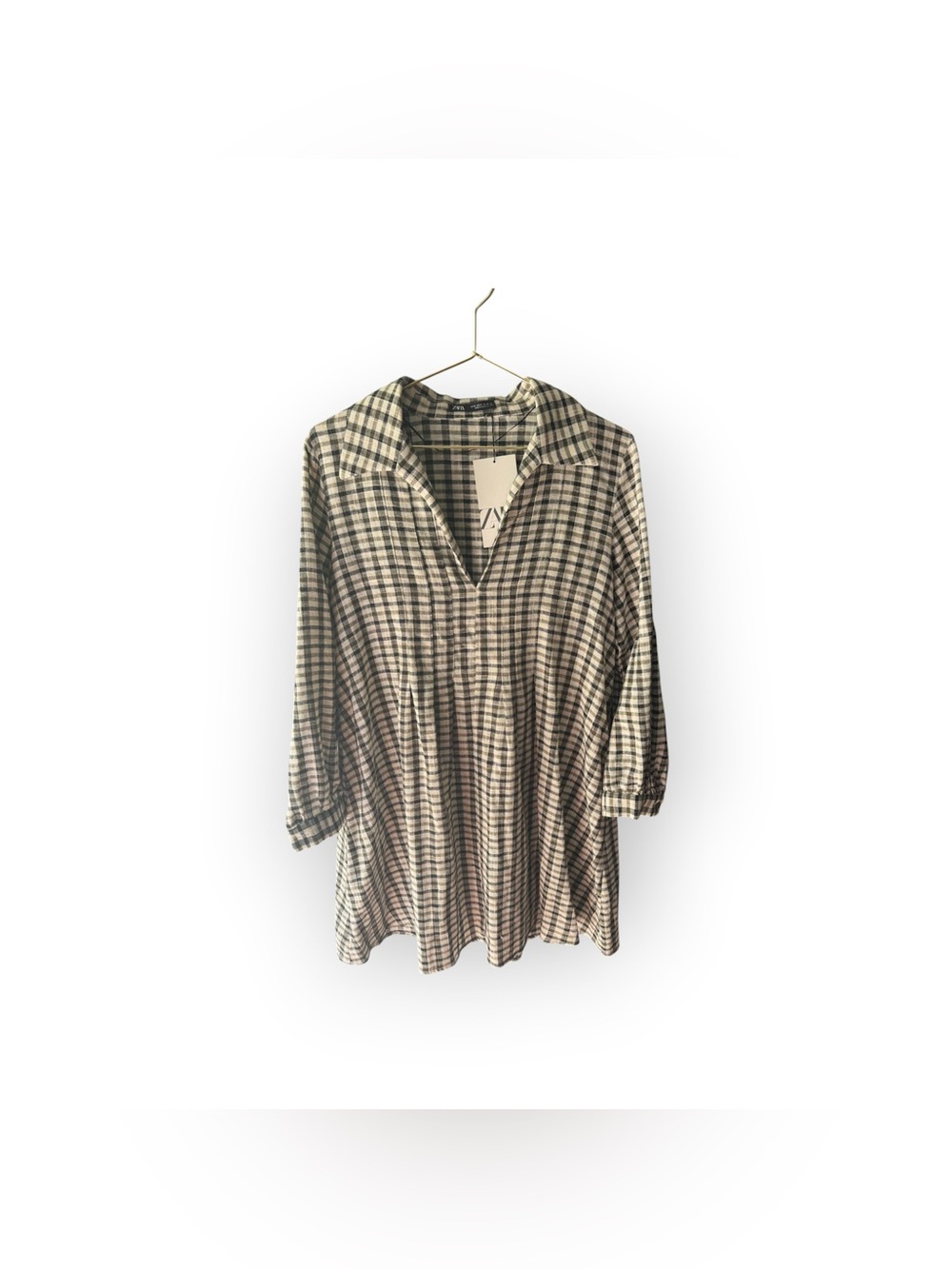 NWT Zara Black and Cream Checked dress